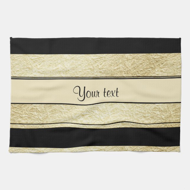 Stylish Black & Gold Foil Stripes Tea Towel (Horizontal)