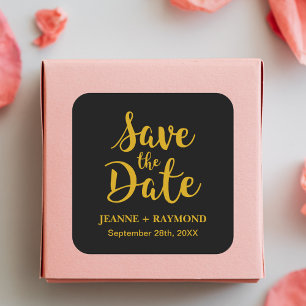 Stylish Black Gold Foil Wedding Save the Date Square Sticker
