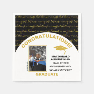 Stylish Black Gold Graduate Photo Napkin