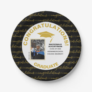 Stylish Black Gold Graduate Photo Paper Plate