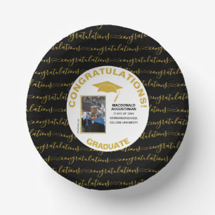Stylish Black Gold Graduate Photo Paper Plate