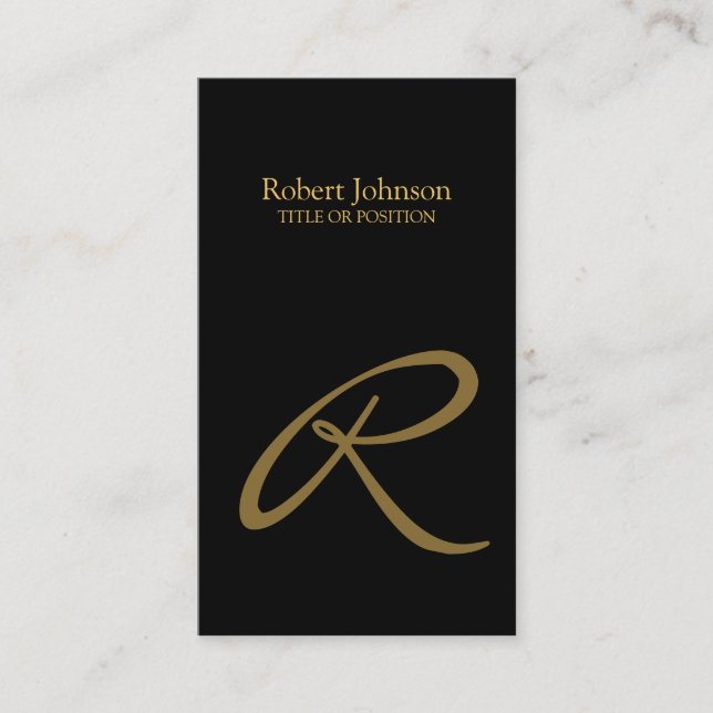 Stylish Black Gold Monogram Business Card (Front)