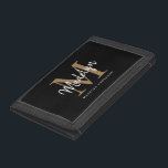 Stylish Black Gold Monogram Girly Chic Script Name Trifold Wallet<br><div class="desc">Stylish Black Gold Monogram Girly Chic Script Name Trifold Wallet.Easily personalise this modern elegant trifold wallet with your custom monogram and name.</div>