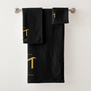 Stylish Black & Gold Monogram Initials Letters  Bath Towel Set