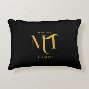 Stylish Black & Gold Monogram Initials Letters  Decorative Cushion
