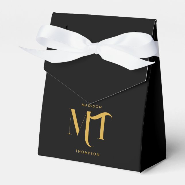 Stylish Black & Gold Monogram Initials Letters Favour Box (Front Side)