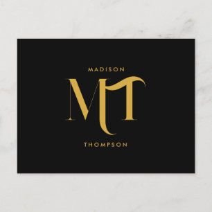 Stylish Black & Gold Monogram Initials Letters Holiday Postcard