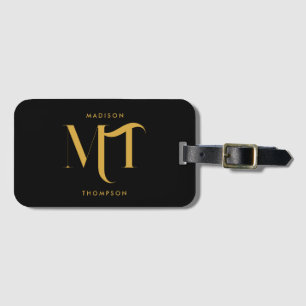 Stylish Black & Gold Monogram Initials Letters Luggage Tag