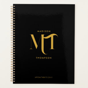 Stylish Black & Gold Monogram Initials Letters Planner