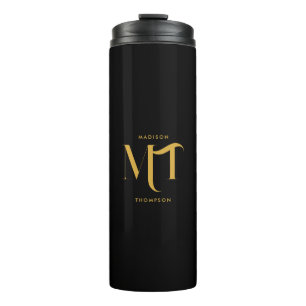 Stylish Black & Gold Monogram Initials Letters  Thermal Tumbler