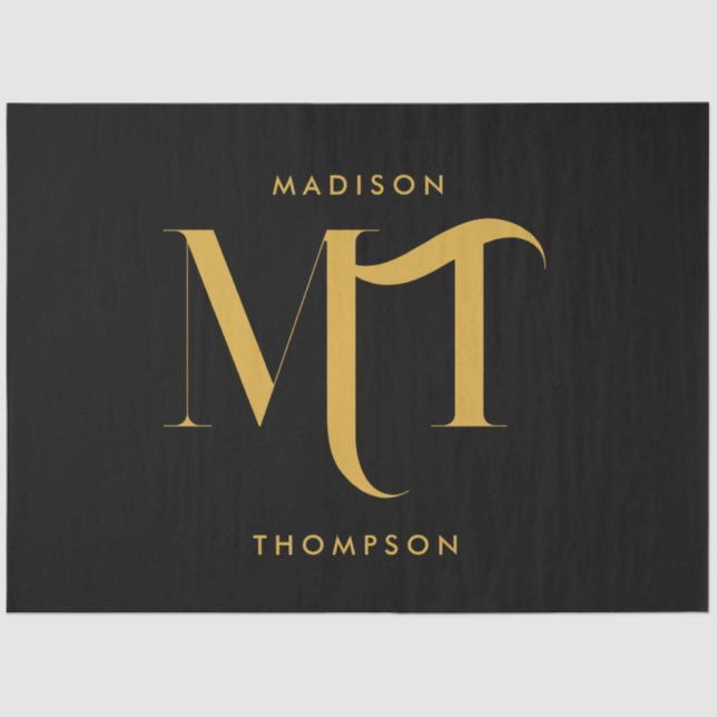 Stylish Black & Gold Monogram Initials Letters Tissue Paper (Front)
