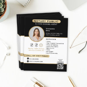 Stylish Black Gold Notary Photo QR Code Marketing Flyer