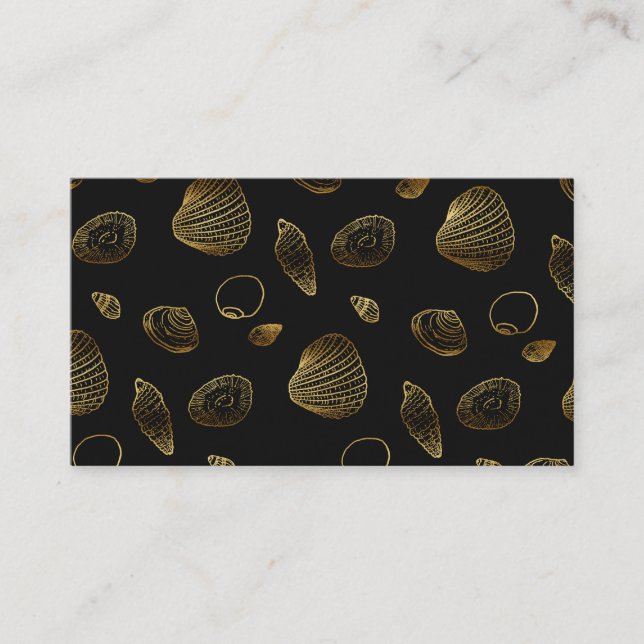 Stylish Black Gold Seashells Pattern Business Card (Front)
