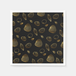 Stylish Black Gold Seashells Pattern Napkin