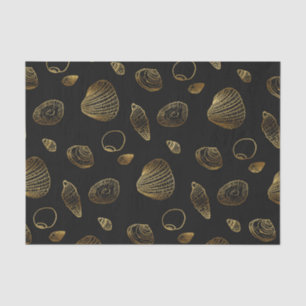 Stylish Black Gold Seashells Pattern Tissue Paper