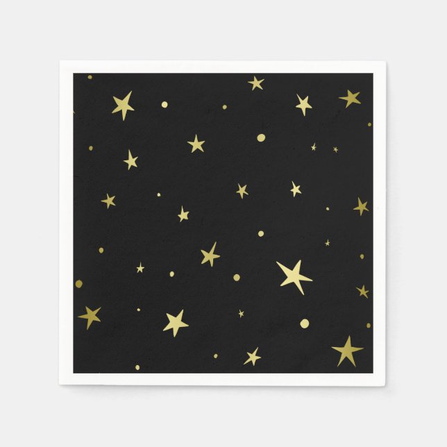 Stylish Black Gold Stars Napkin (Front)
