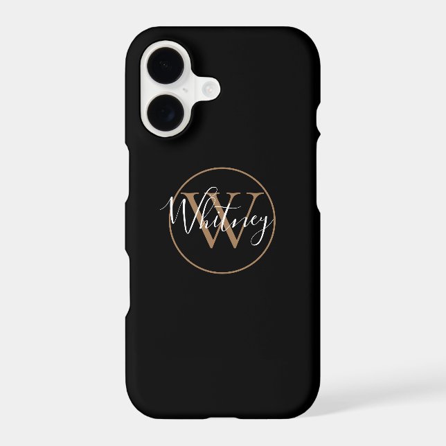 Stylish Black Gold White Script Monogram Name   (Back)