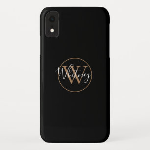 Stylish Black Gold White Script Monogram Name   Case-Mate iPhone Case