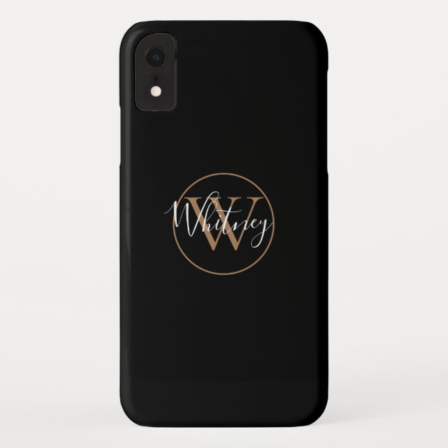 Stylish Black Gold White Script Monogram Name   Case-Mate iPhone Case (Back)