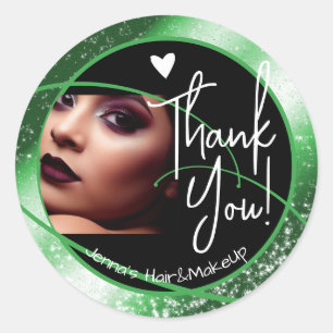 Stylish Black Green Frame Heart Unique Photo Image Classic Round Sticker