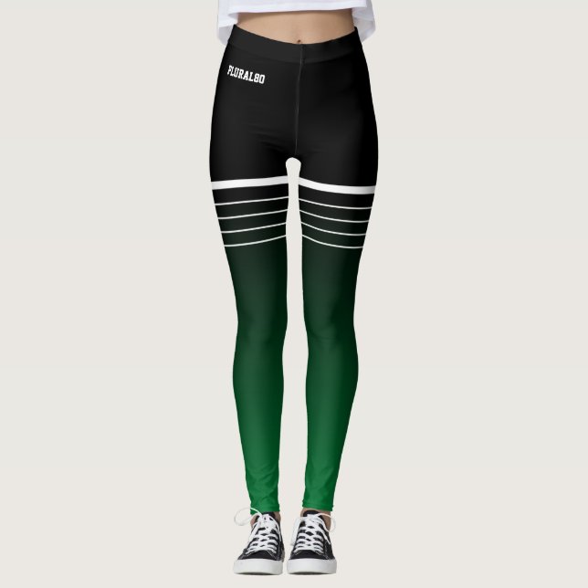 Stylish black green gradient workout leggings (Front)