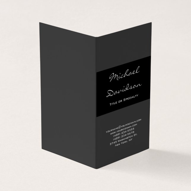 Stylish Black Grey Classical Script Business Card (Outside)