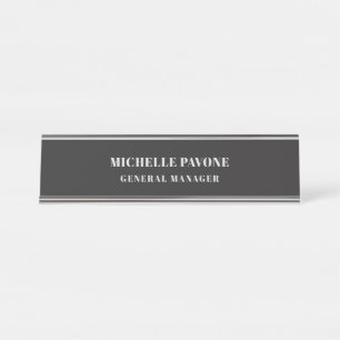 Stylish Black & Grey Simple Plain Professional Desk Name Plate