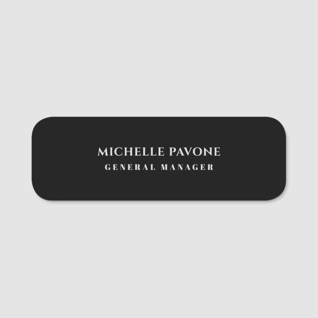 Stylish Black & Grey Simple Plain Professional Name Tag (Front)