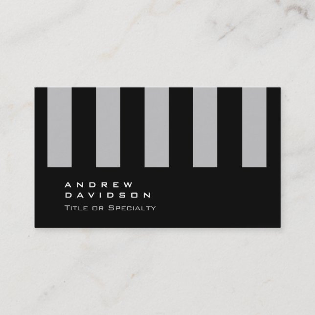 Stylish Black Grey Striped Pattern Business Card (Front)