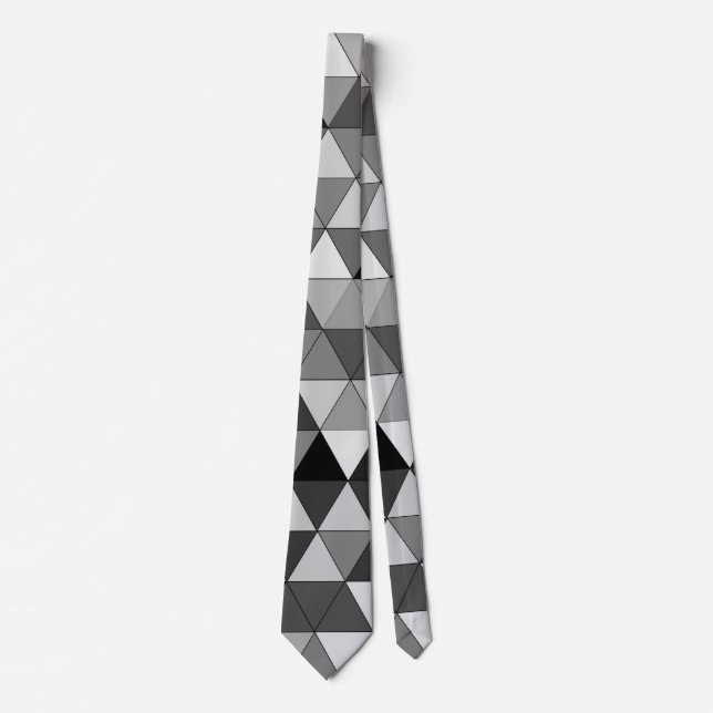 Stylish Black, Grey & White Triangle Design Tie (Front)