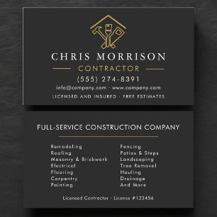 Stylish Black Home Repairs Construction Gold Logo Business Card