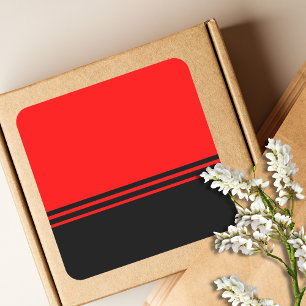 Stylish Black Horizontal Stripes   Red  Square Sticker