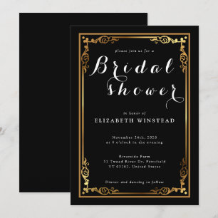 Stylish black invite for a luxe bridal shower