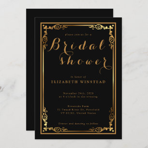 Stylish black invite for a luxe bridal shower