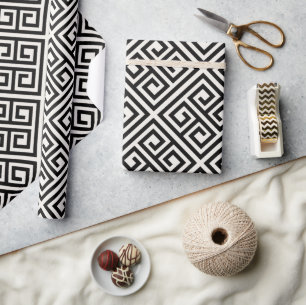 Stylish Black & Ivory Greek Key Seamless Pattern Wrapping Paper