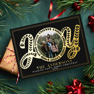 Stylish Black Joy Christmas Photo Holiday Card