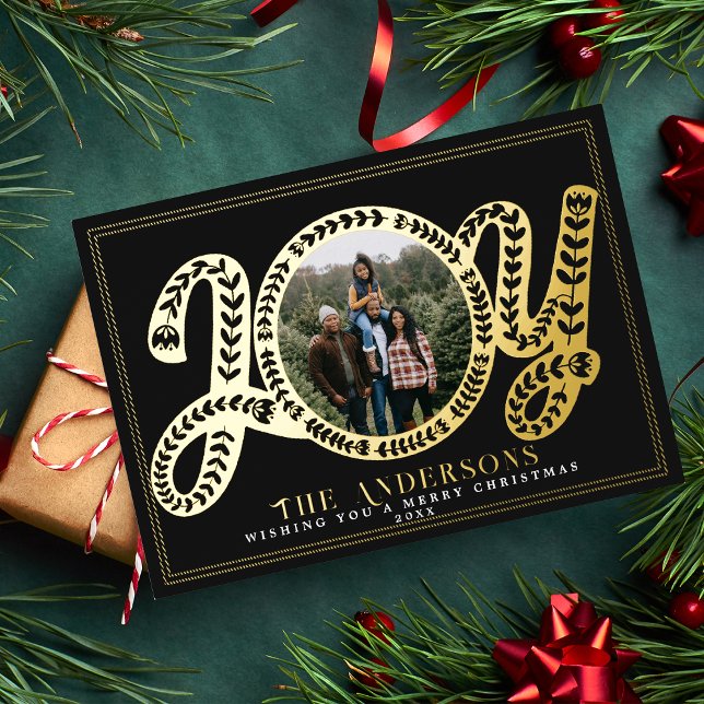 Stylish Black Joy Christmas Photo Holiday Card (Creator Uploaded)