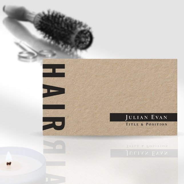 Stylish Black Kraft Hair Stylist Business Card (Creator Uploaded)