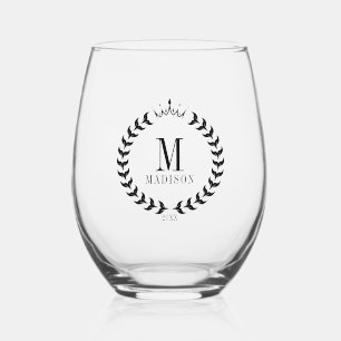Stylish Black Laurel Graduation Stemless Wine Glass