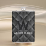 Stylish Black Leather Custom Monogram Hip Flask<br><div class="desc">This monogram flask blends timeless style with a modern twist,  offering a sophisticated and personalised gift for him. The sleek faux leather exterior is reminiscent of genuine leather while being cruelty free,  eco friendly and budget friendly.</div>