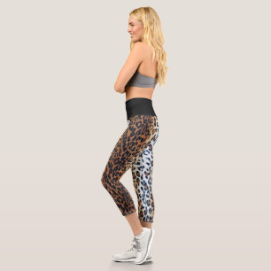 Stylish Black Leopard Animal Print High Waisted  Capri Leggings