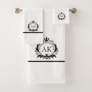 Stylish Black Luxury Frame and Crown Bath Towel Set