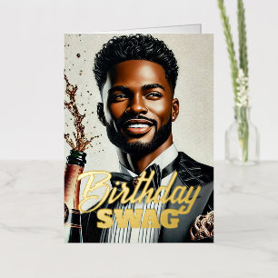 Stylish Black Man Champagne Luxury Birthday Card