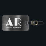Stylish Black Metal Monogram Bold Two Initial  Luggage Tag<br><div class="desc">Elegant Stylish Modern Bold Two Monogram Initial Name Black Metal Custom Personalised Personalised Luggage Bag Tag. This design featuring full name typography with 2 monogram initial, address info on black faux metallic foil background. These are easy to customise it. Stylish feminine or masculine gift for wedding, sweet 16 birthday, bridal...</div>