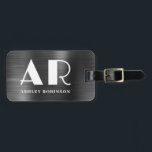 Stylish Black Metal Monogram Bold Two Initial  Luggage Tag<br><div class="desc">Elegant Stylish Modern Bold Two Monogram Initial Name Black Metal Custom Personalised Personalised Luggage Bag Tag. This design featuring full name typography with 2 monogram initial, address info on black faux metallic foil background. These are easy to customise it. Stylish feminine or masculine gift for wedding, sweet 16 birthday, bridal...</div>