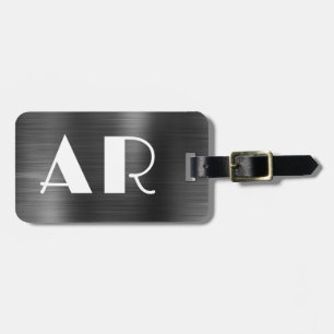 Stylish Black Metal Two Bold Monogram Initial  Luggage Tag