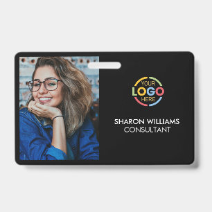 Stylish Black Minimalist Company Employee Photo ID Badge