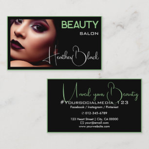 Stylish Black Mint Green Thin Border Photo Image  Business Card
