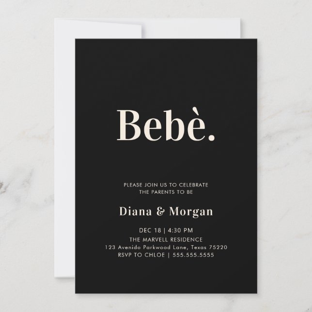 Stylish Black Modern Baby Shower Invitation (Front)