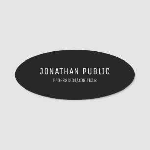 Stylish Black Modern Minimalist Template Oval Chic Name Tag